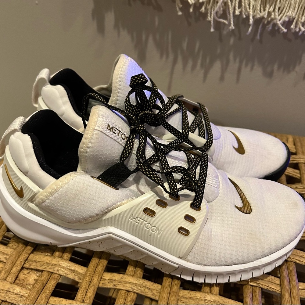 Women’s Nike Metcon White and Gold Sneakers